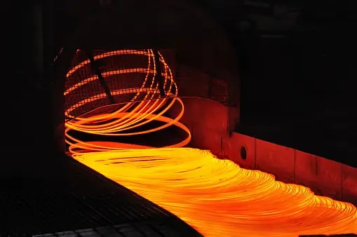Hot rolled steel production Hot rolled steel wire coils in production